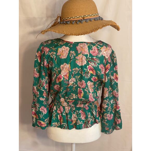 Birch 3/4 Sleeve Tie Front Flutter Blouse by BOG Collective - Size Small - Picture 5 of 12